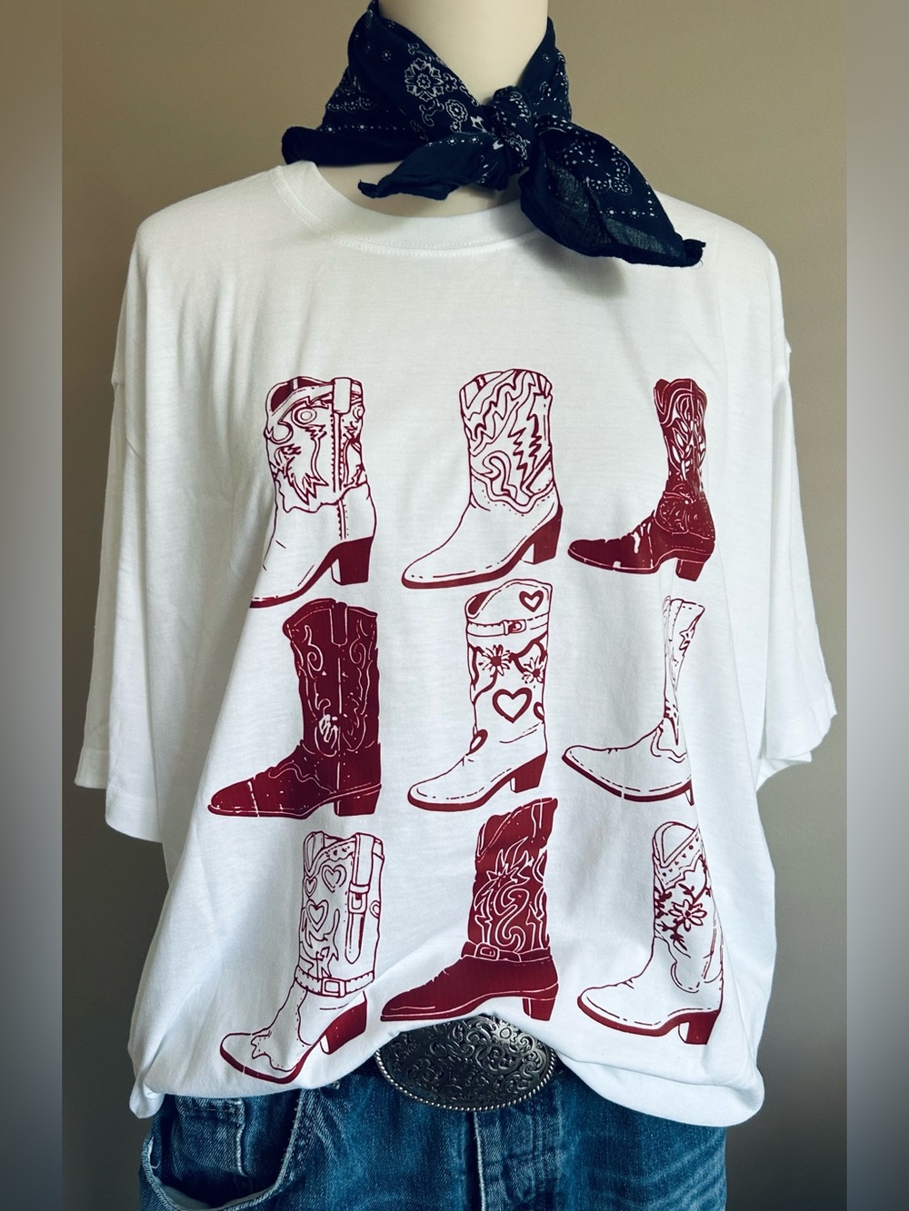 NWOT - 100% Cotton Cowboy Boot Print T-Shirt